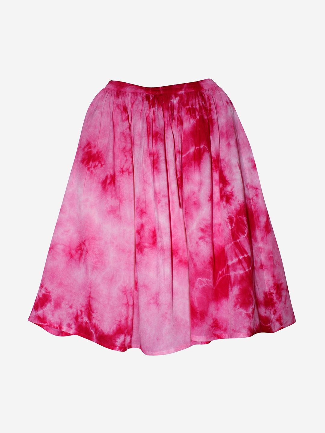 

KiddoPanti Girls Pink Tie & Dye Dyed Flared Knee-Length Skirt