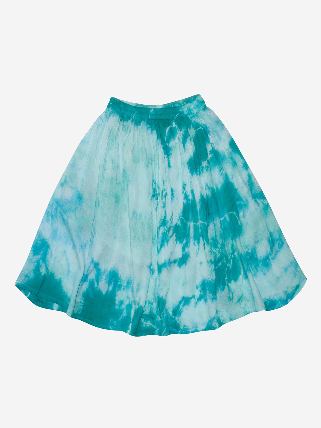 

KiddoPanti Girls Green Tie & Dye Dyed Flared Knee Length Skirt