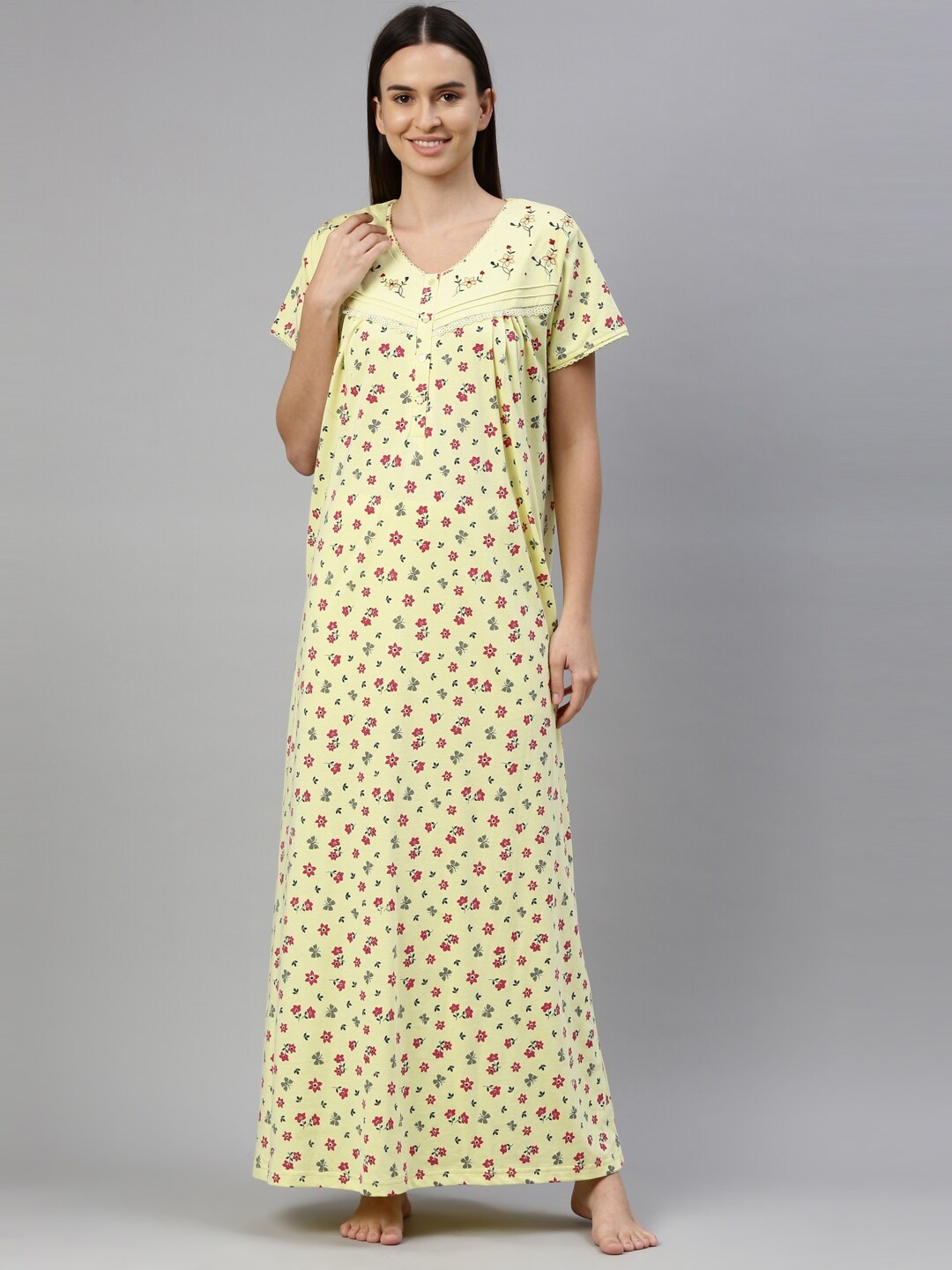 

GOLDSTROMS Yellow & Pink Printed Maxi Nightdress