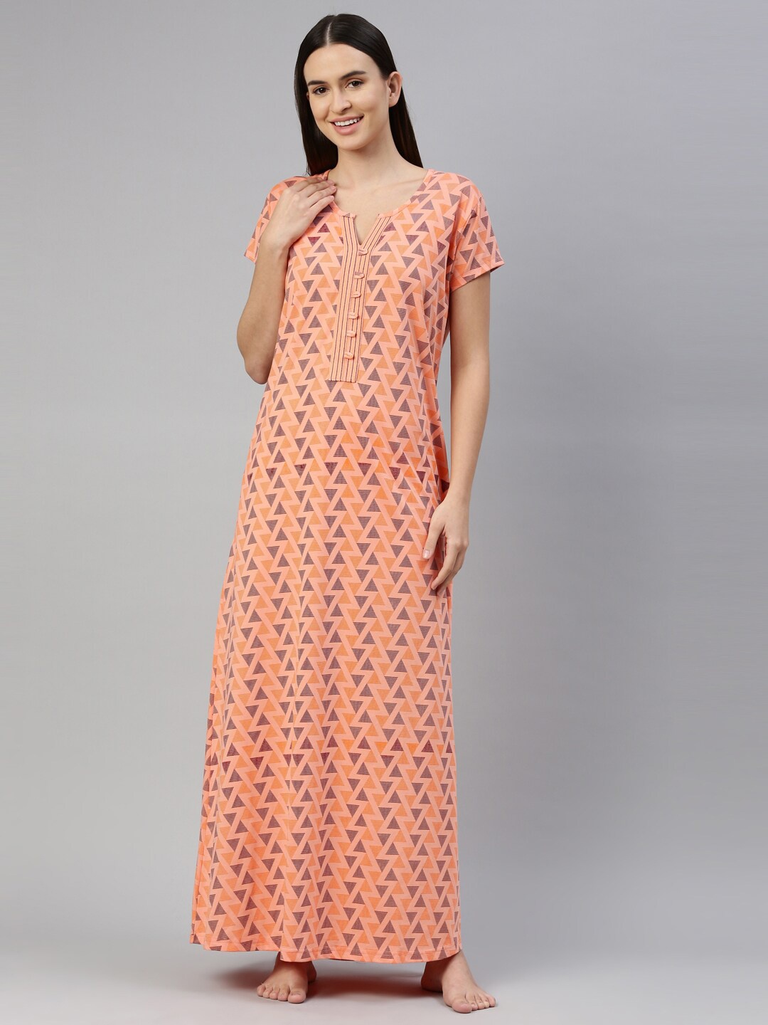 

GOLDSTROMS Peach-Coloured Printed Maxi Nightdress