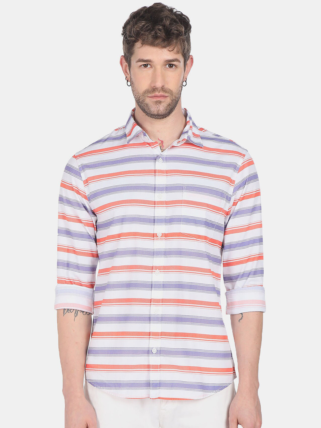 

Ruggers Men White Horizontal Stripes Striped Casual Shirt
