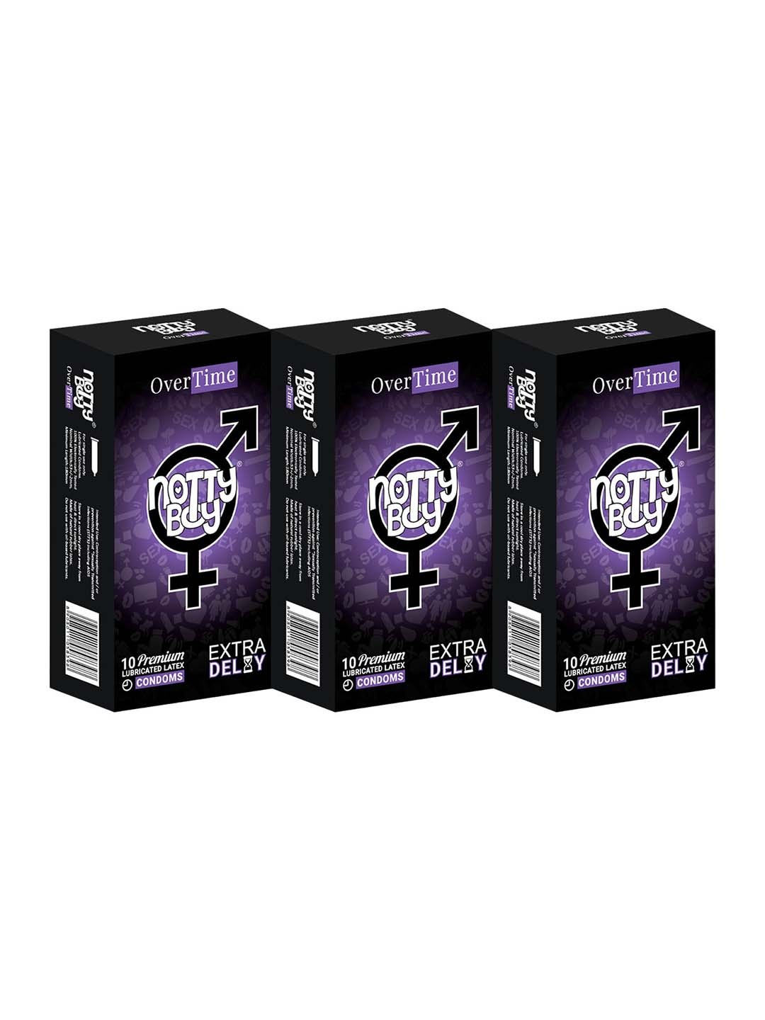 

noTTy Boy Men Set of 3 OverTime Extra Delay Long Last Condoms - 10 Units Each, Black