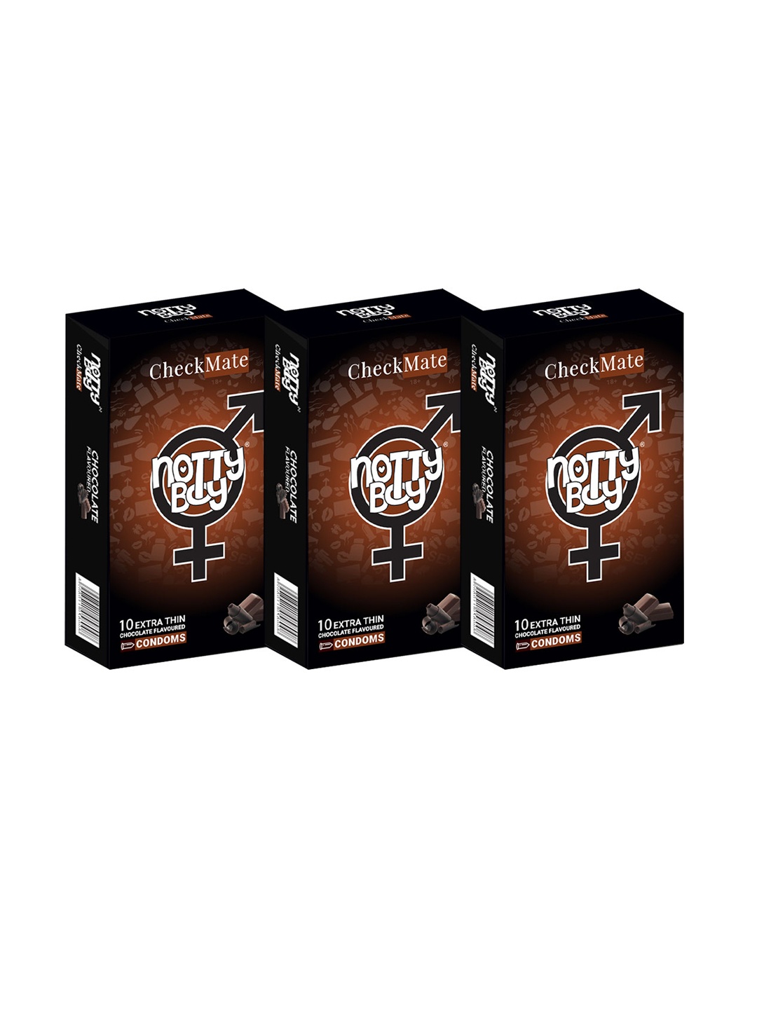 

noTTy Boy Set of 3 CheckMate Chocolate Flavoured Condoms - 10 Units Each, Black