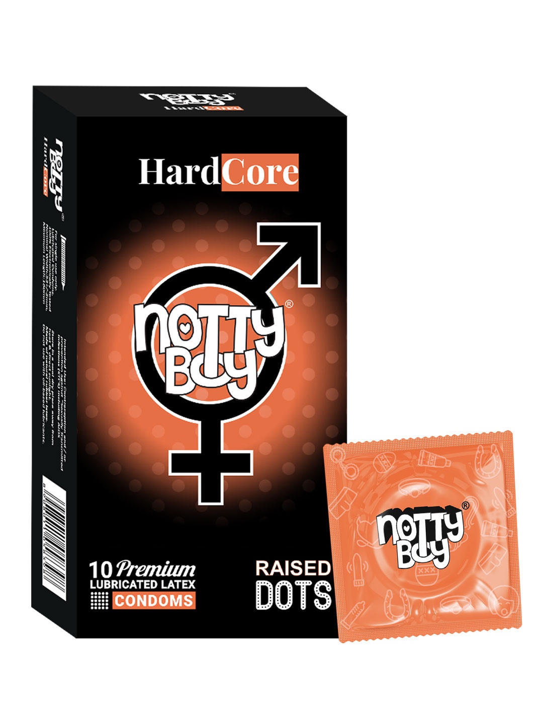 

noTTy Boy HardCore Raised Dots Condoms - 10 Unit, Black