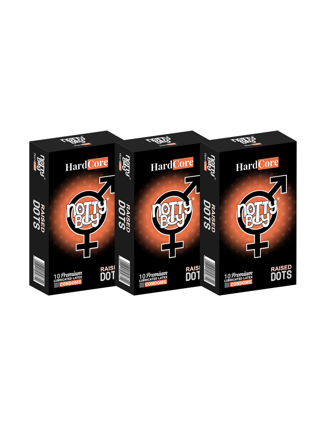 

noTTy Boy Set of 3 HardCore Raised Dots Condoms - 10 Units Each, Black