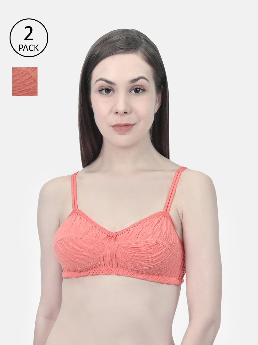 

Innocence Set Of 2 Rust & Coral Non Padded & Non Wired Solid Bra