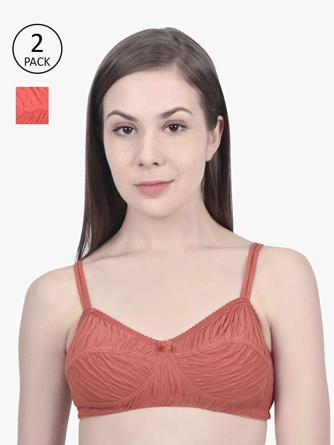

Innocence Rust & Orange Set of 2 Self Design Non-Padded Cotton Bra