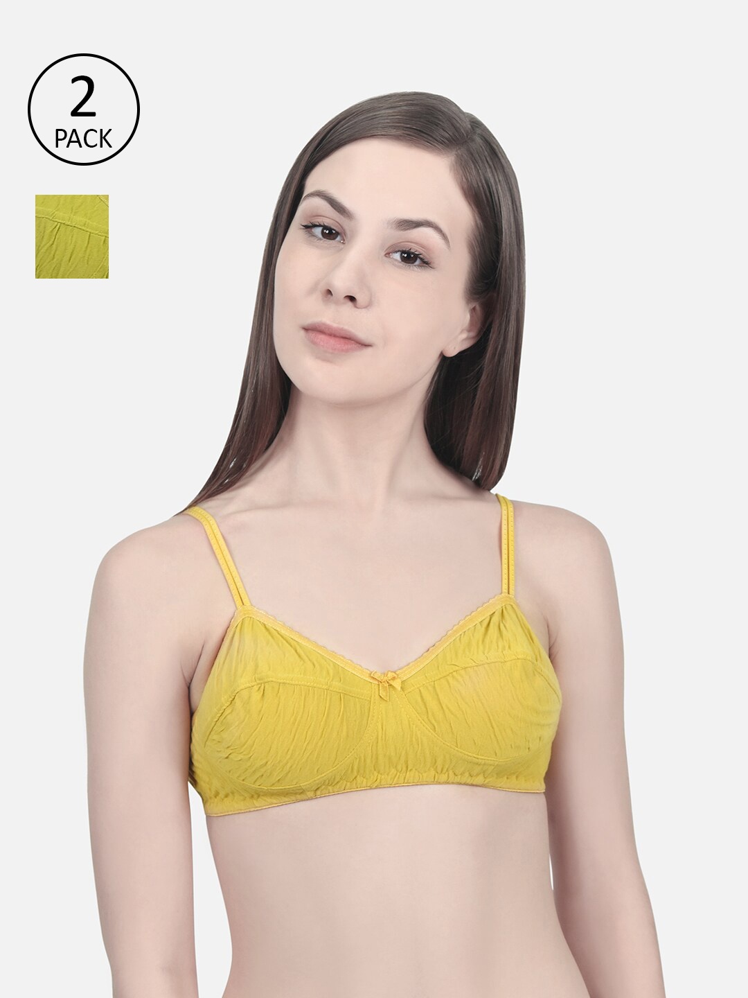 

Innocence Pack of 2 Green & Mustard Bras - Wrinkle Non-Wired
