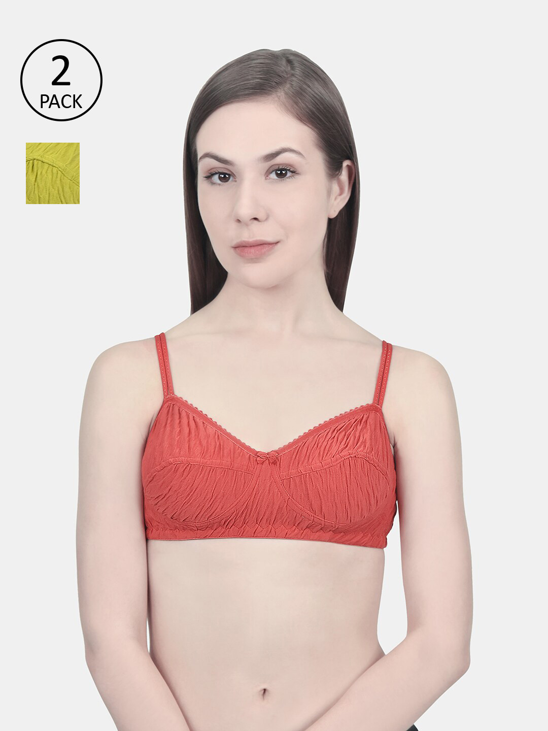 

Innocence Pack of 2 Orange & Green Non Padded Non-Wired Cotton Bra