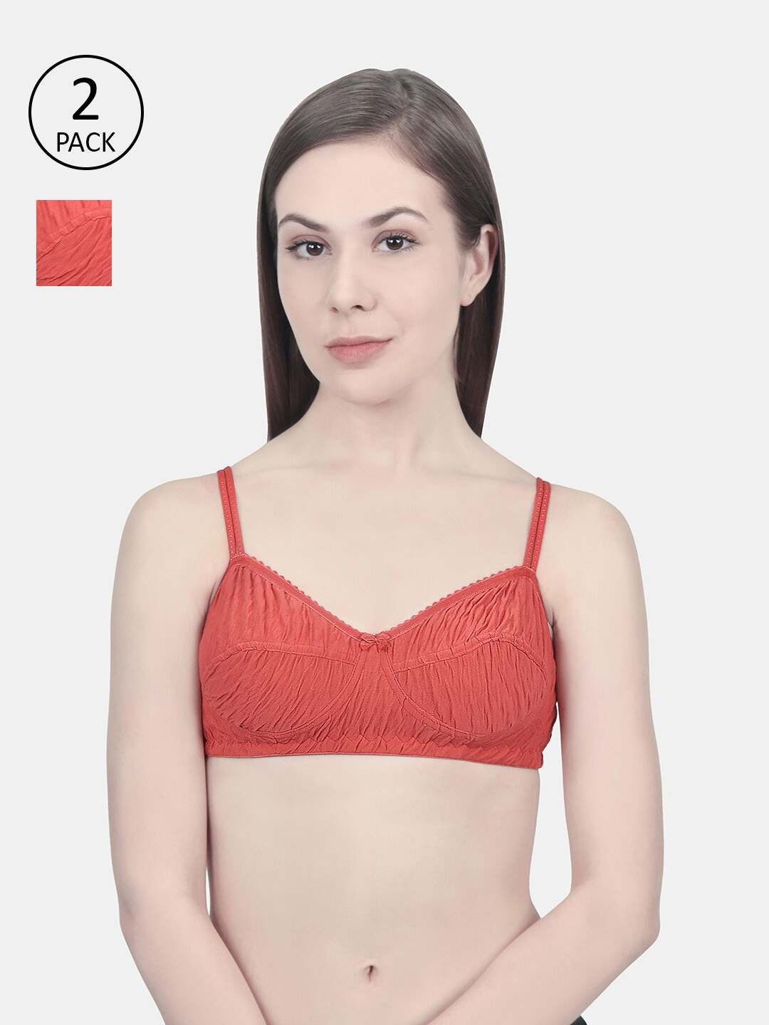 

Innocence Orange Set of 2 Self Design Non-Padded Cotton Bra