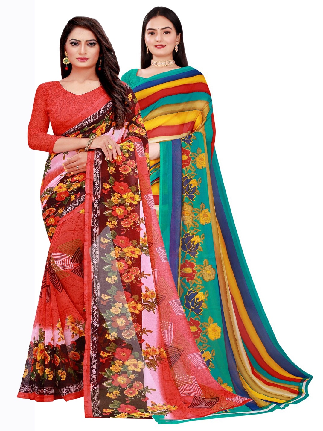 

Florence Pack Of 2 Green & Teal Pure Georgette Saree