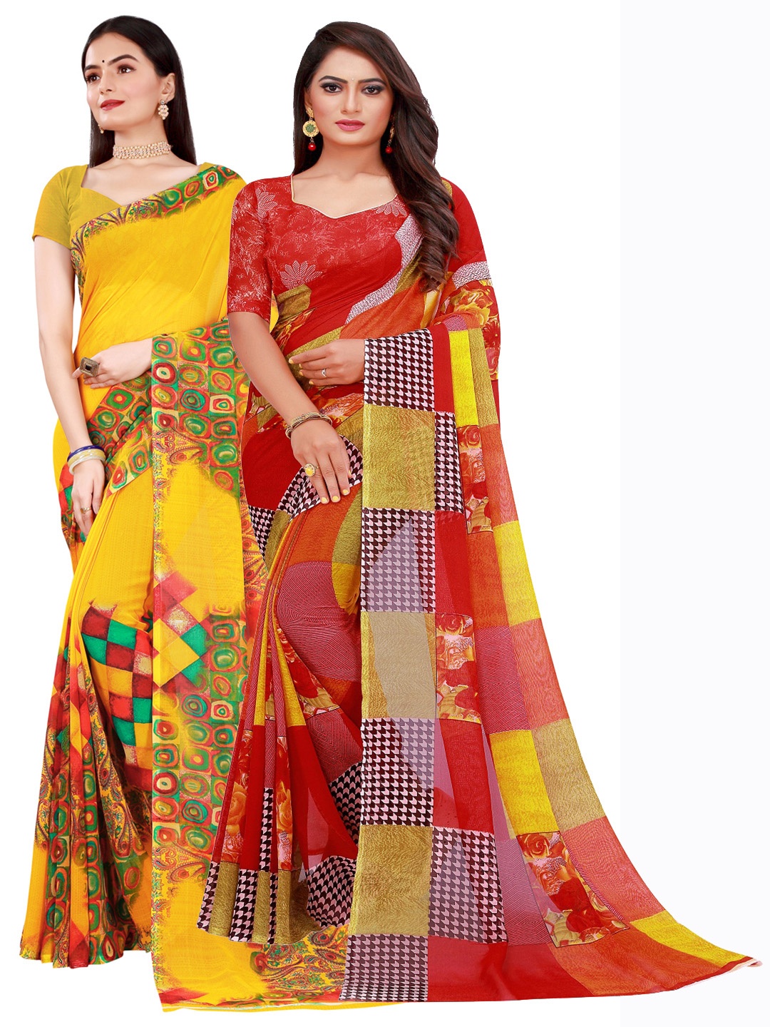 

Florence Red & Yellow Pure Georgette Saree