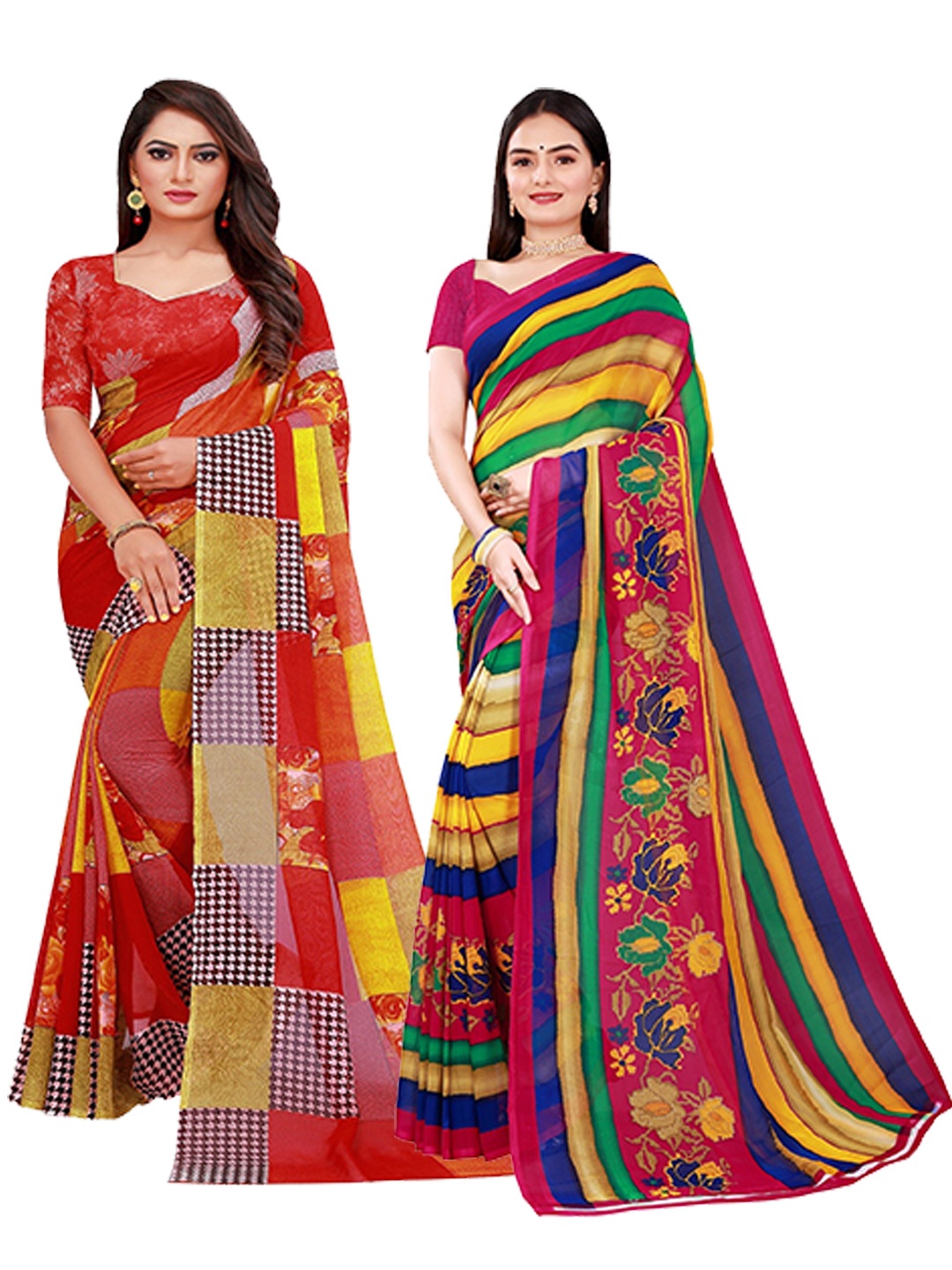 

Florence Pack of 2 Red & Pink Pure Georgette Sarees