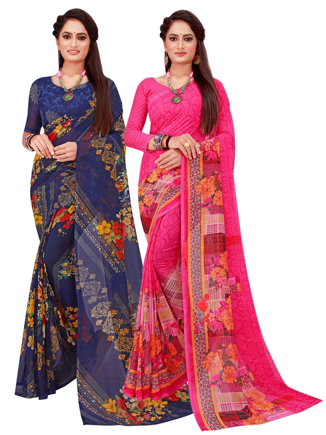 

KALINI Magenta & Navy Blue Printed Pure Georgette Saree