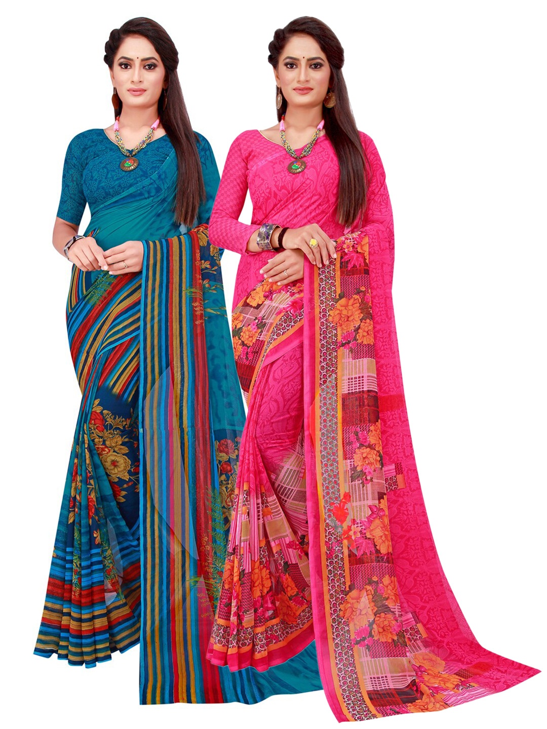 

KALINI Magenta & Blue Printed Pure Georgette Saree