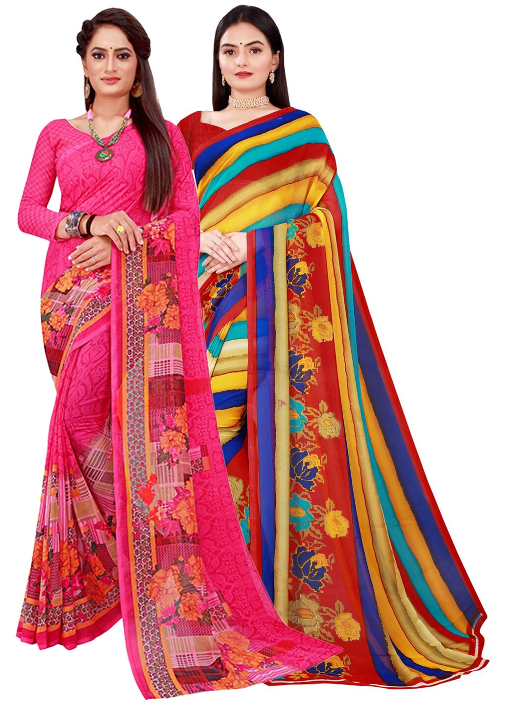 

KALINI Pack Of 2 Pink & Purple Pure Georgette Saree