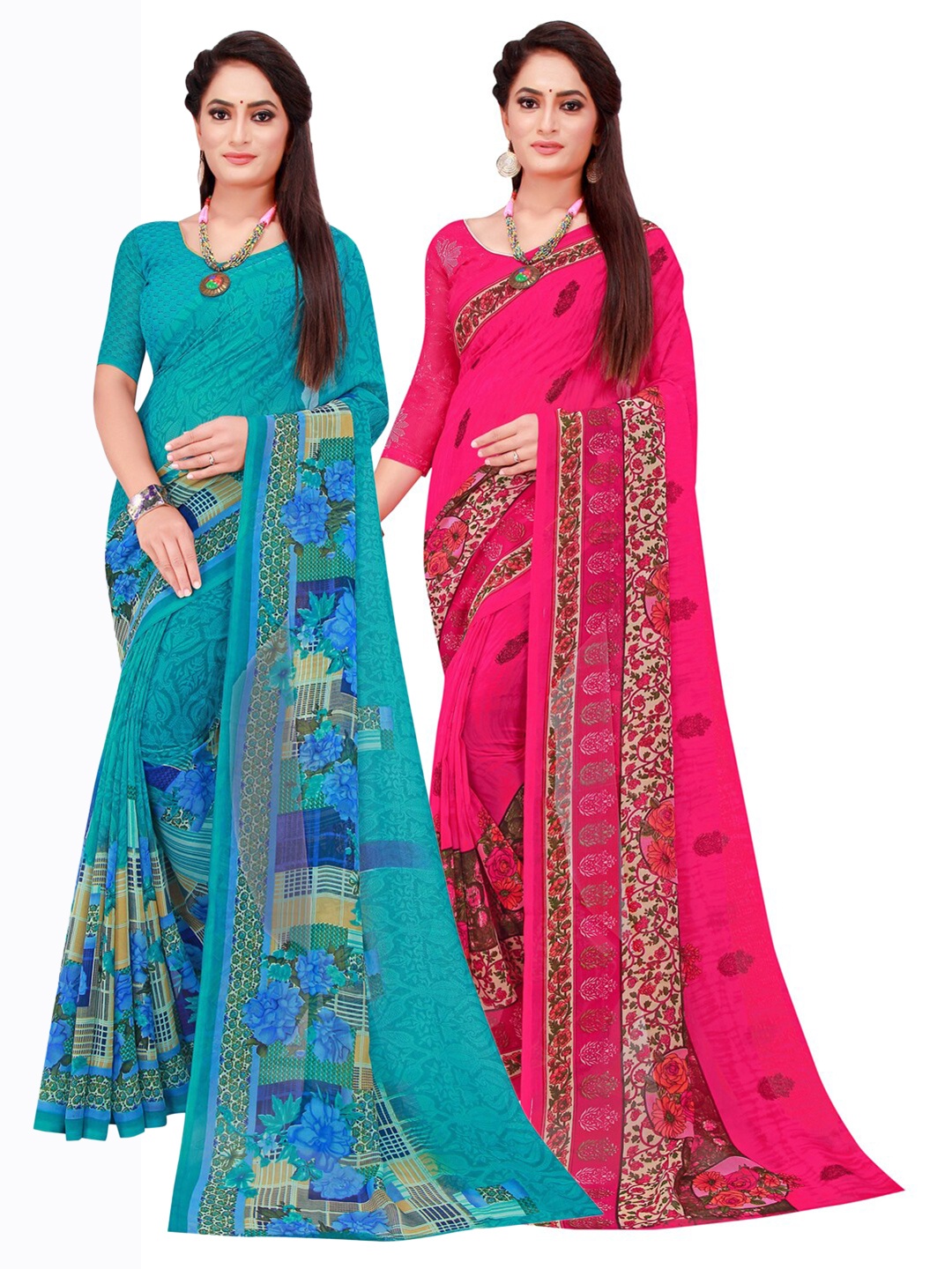 

Florence Turquoise Blue & Magenta Printed Pure Georgette Saree Pack Of 2