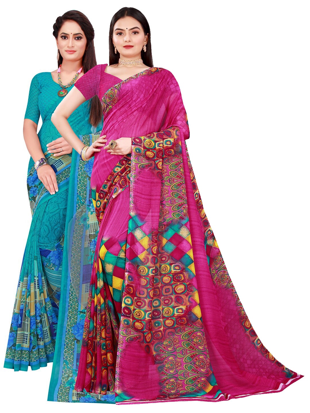 

Florence Pack Of 2 Magenta & Turquoise Blue Pure Georgette Saree