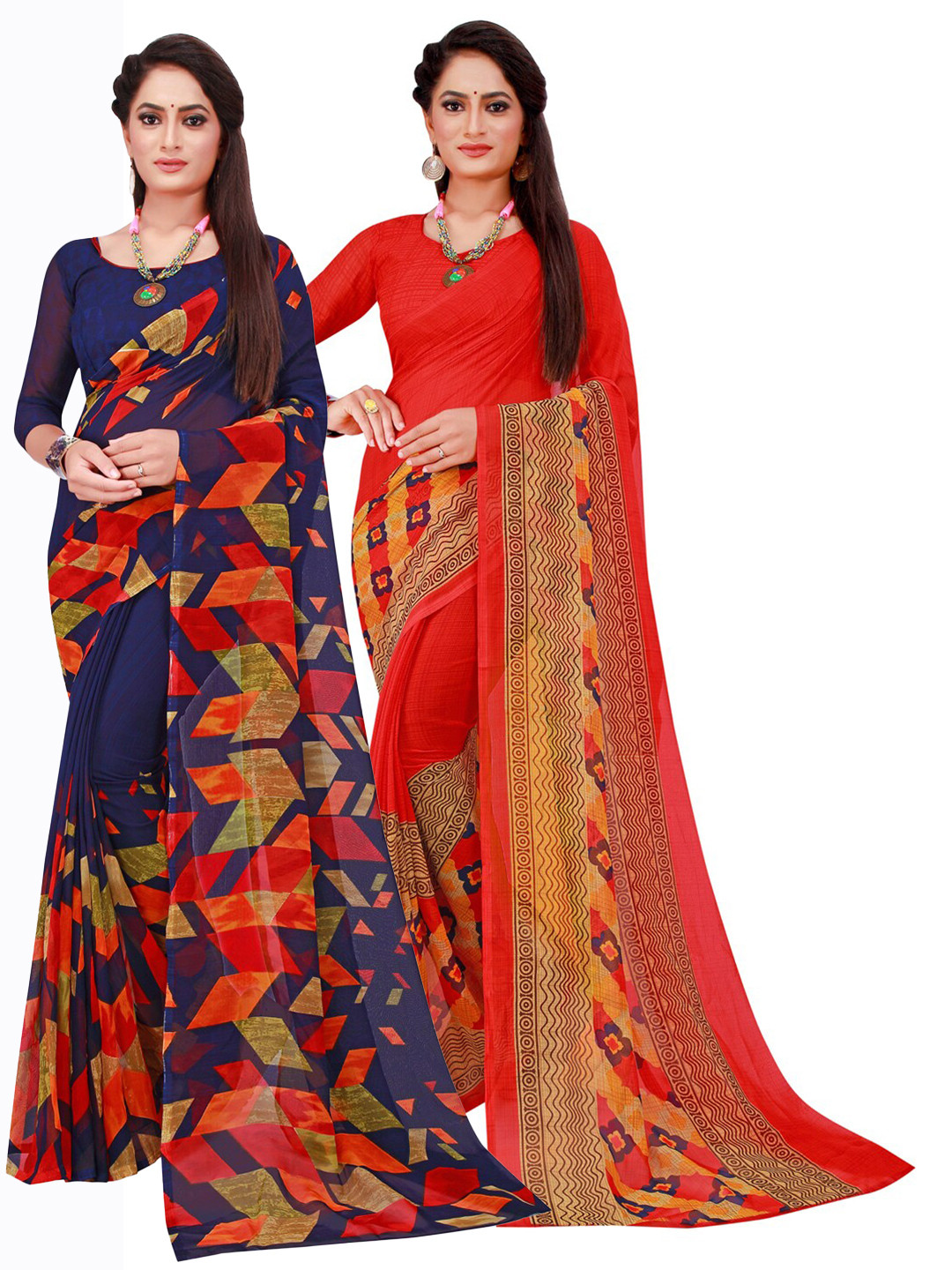 

Florence Pack of 2 Navy Blue & Red Floral Pure Georgette Sarees