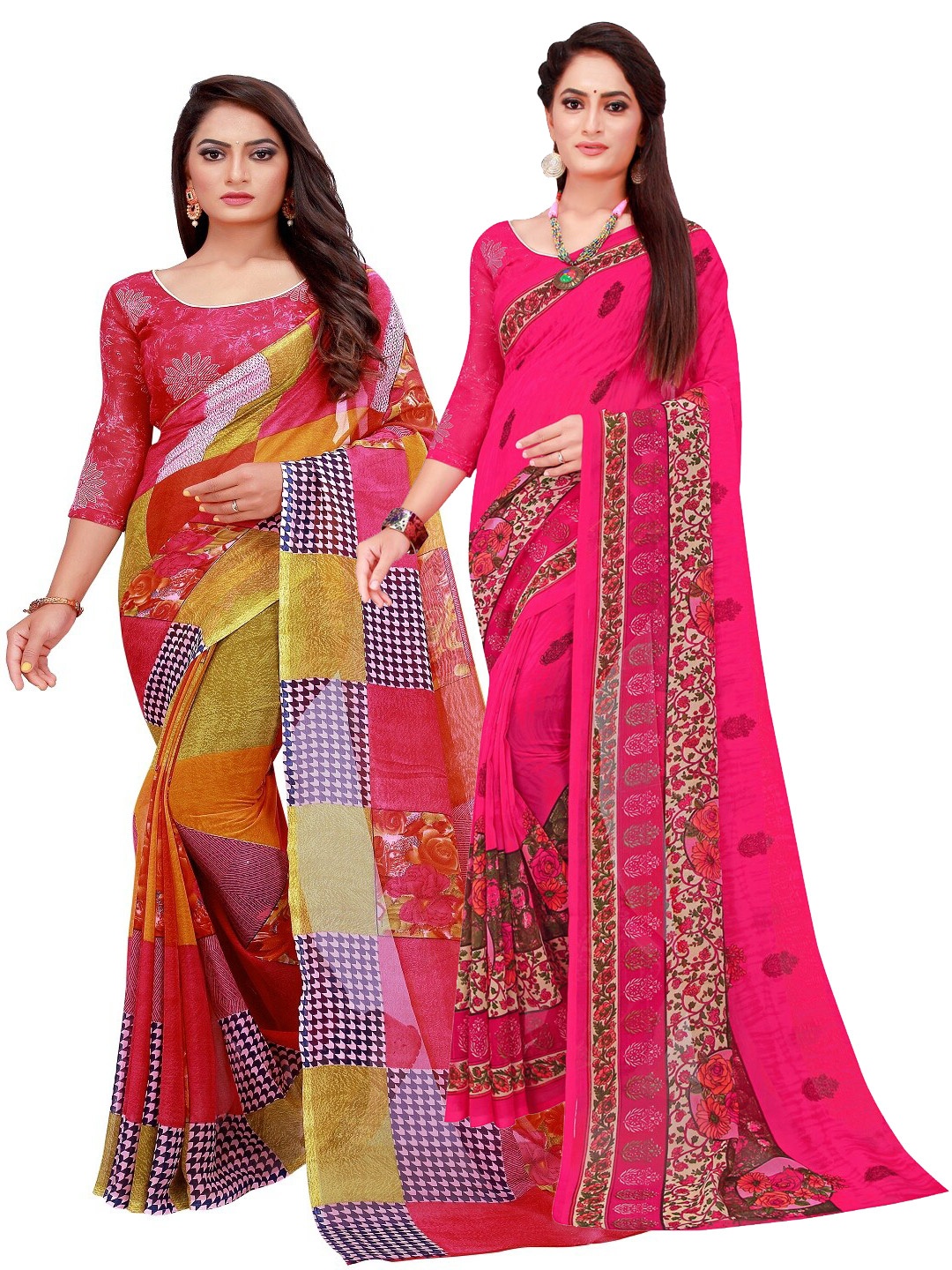 

Florence Pack Of 2 Red & Magenta Pure Georgette Saree