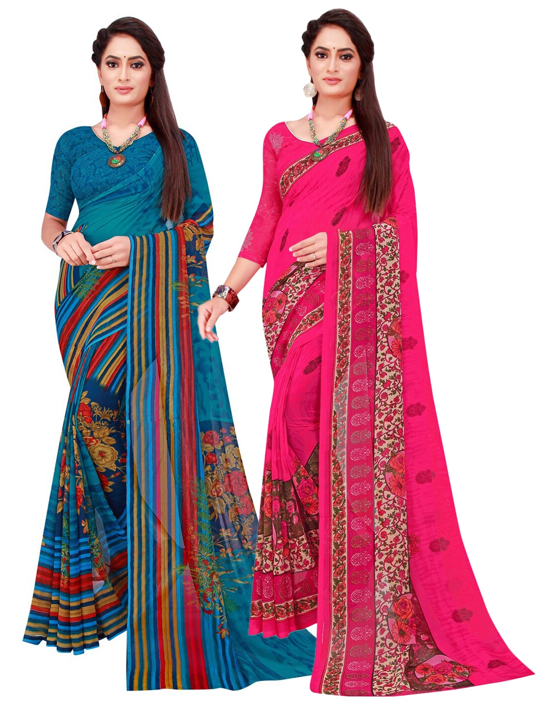 

Florence Set Of 2 Magenta & Blue Pure Georgette Saree