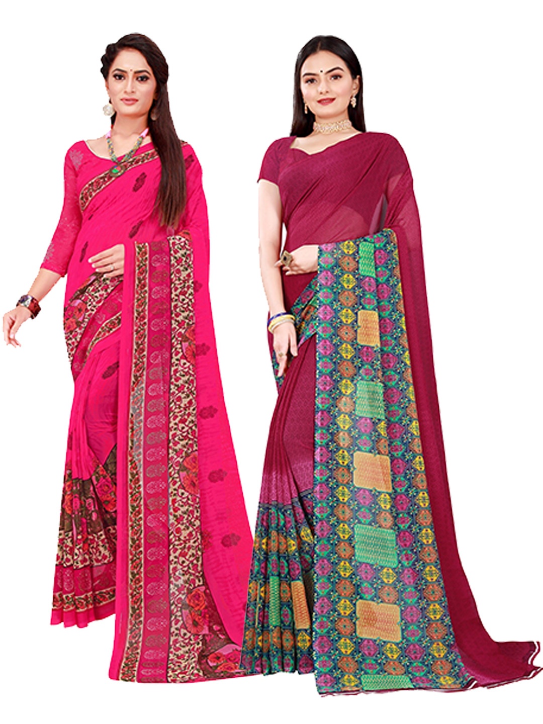 

Florence Magenta & Maroon Set of 2 Floral Printed Georgette Saree