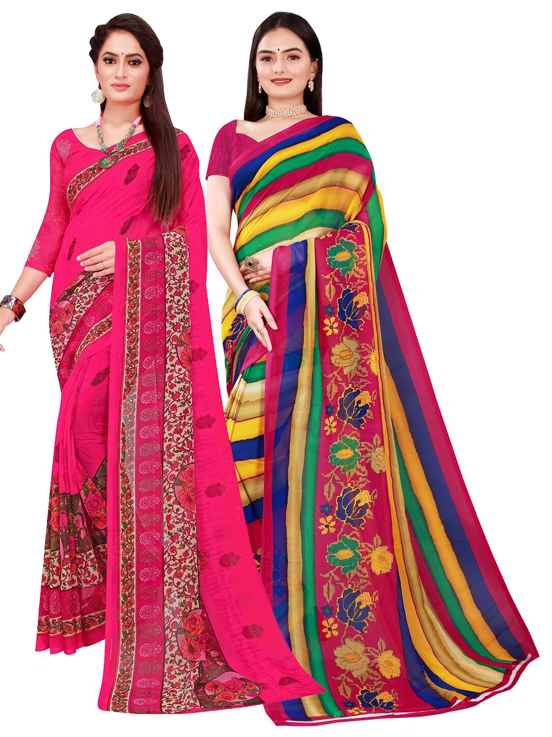 

Florence Pack Of 2 Magenta & Yellow Pure Georgette Saree