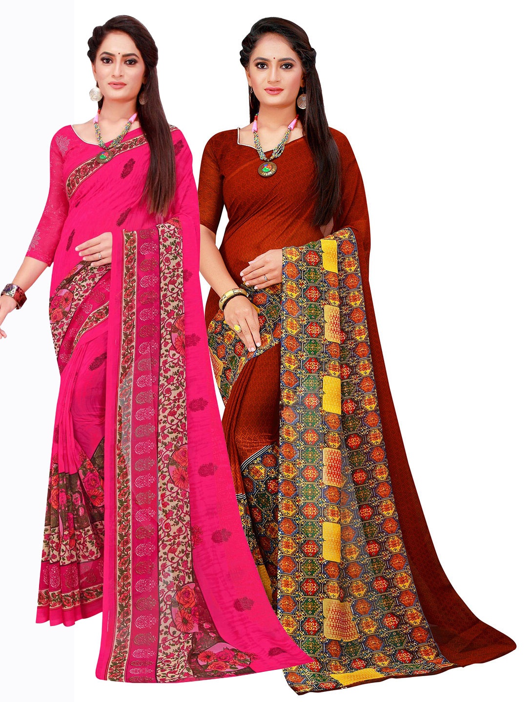 

Florence Pack of 2 Magenta & Maroon Floral Pure Georgette Sarees