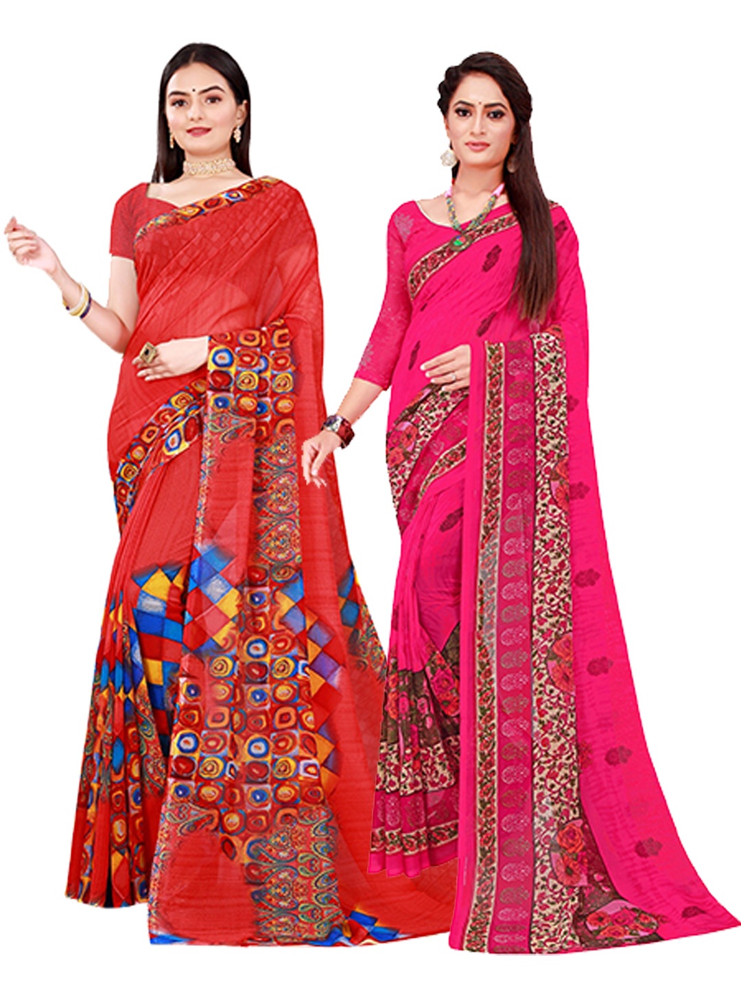 

Florence Red & Magenta Printed Pure Georgette Saree Pack Of 2