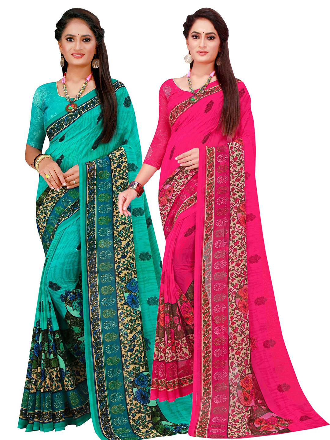 

Florence Magenta & Turquoise Blue Printed Pure Georgette Saree