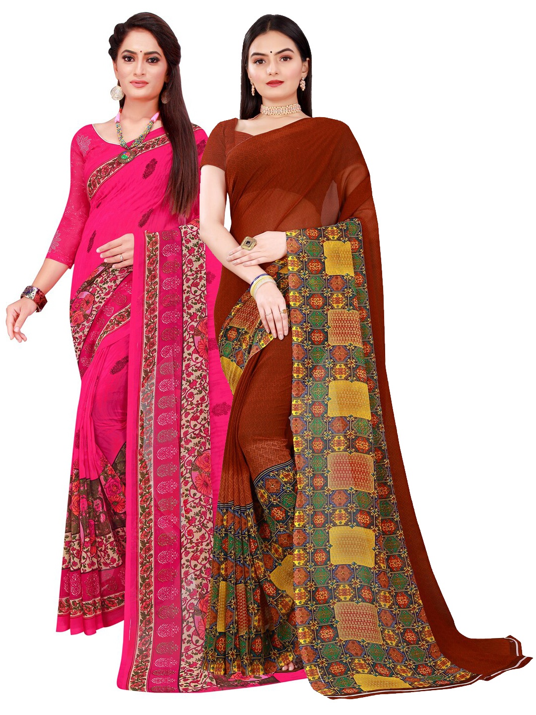 

Florence Pack Of 2 Magenta & Maroon Floral Pure Georgette Saree