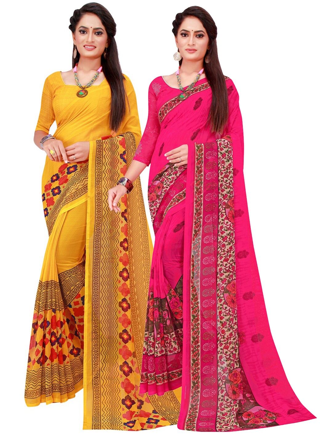 

Florence Pack Of 2 Yellow & Magenta Pure Georgette Saree