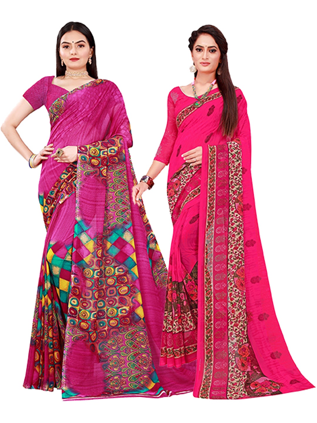 

Florence Pack of 2 Magenta & Blue Floral Pure Georgette Sarees