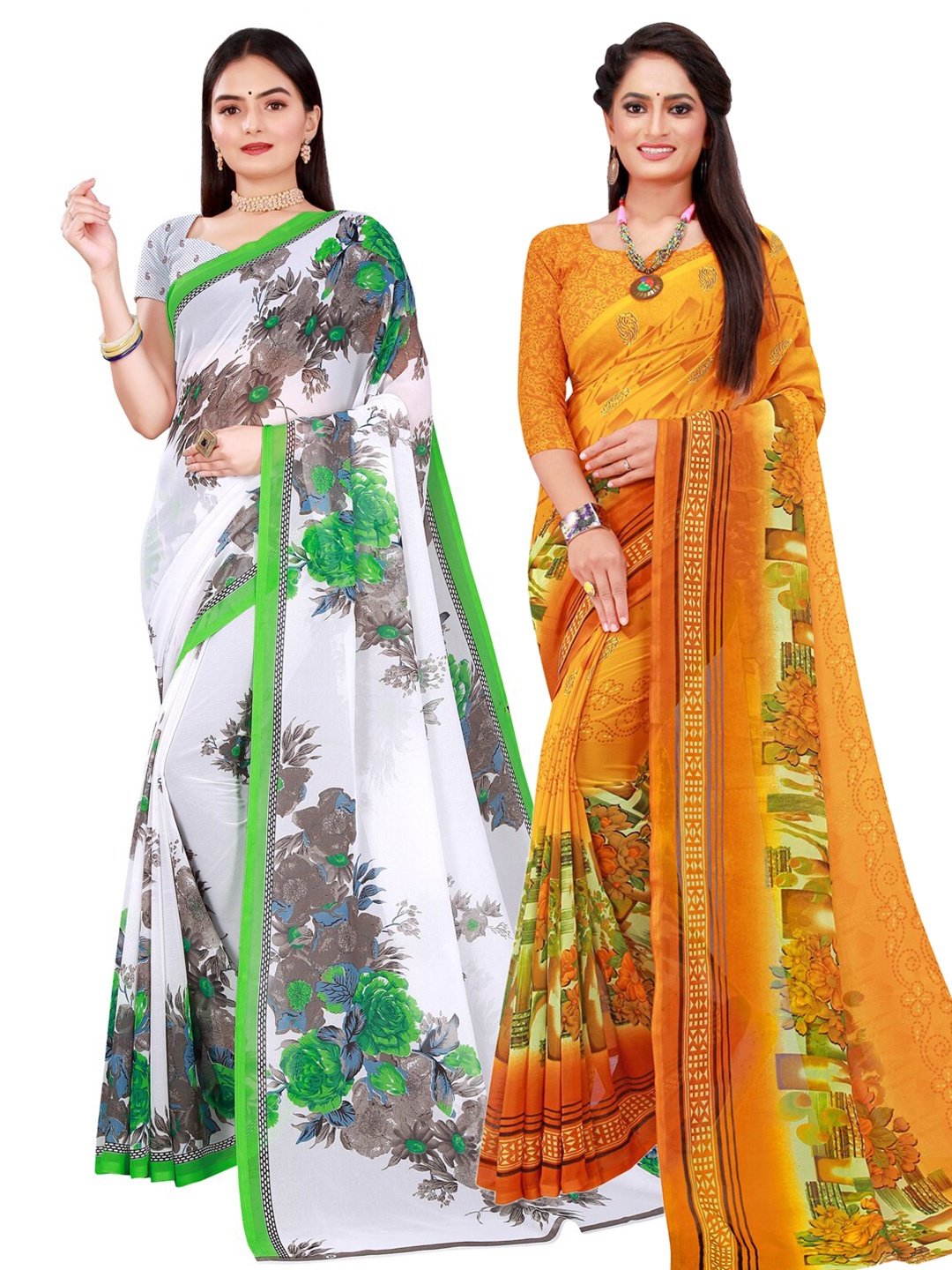 

KALINI Yellow & White Printed Pure Georgette Saree