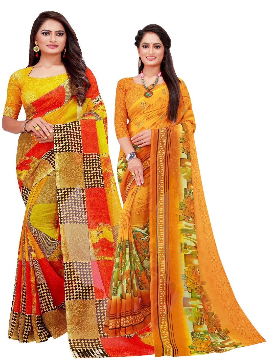 

KALINI Yellow & Green Printed Pure Georgette Saree Pack Of 2