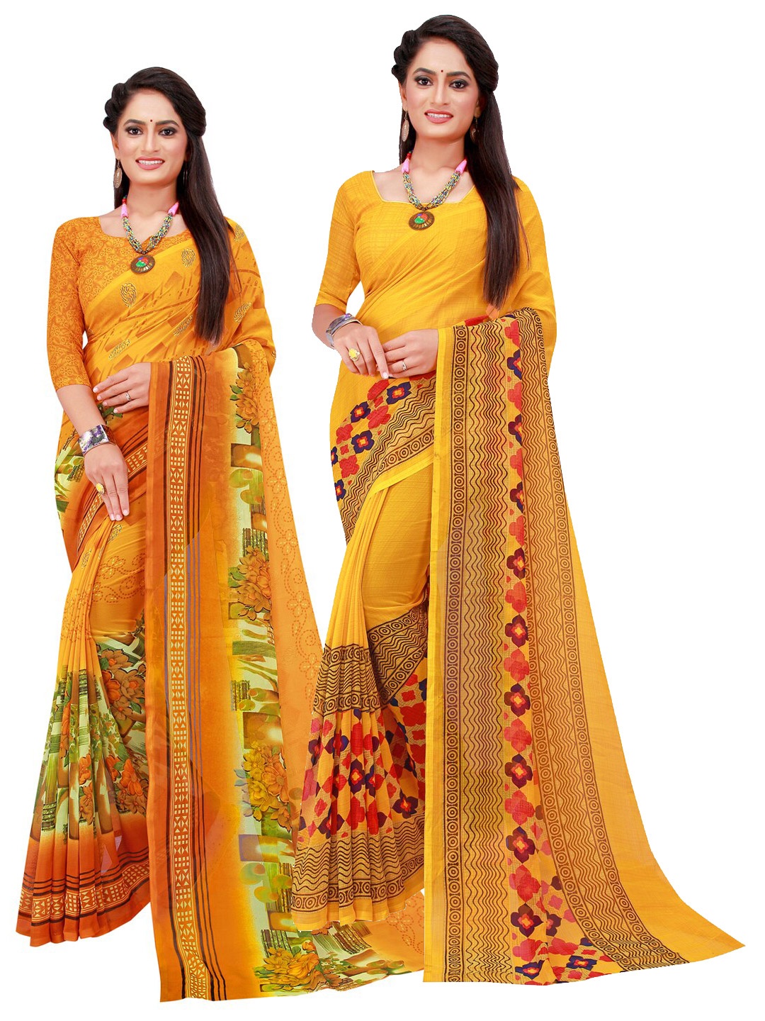 

KALINI Yellow Printed Pure Georgette Saree