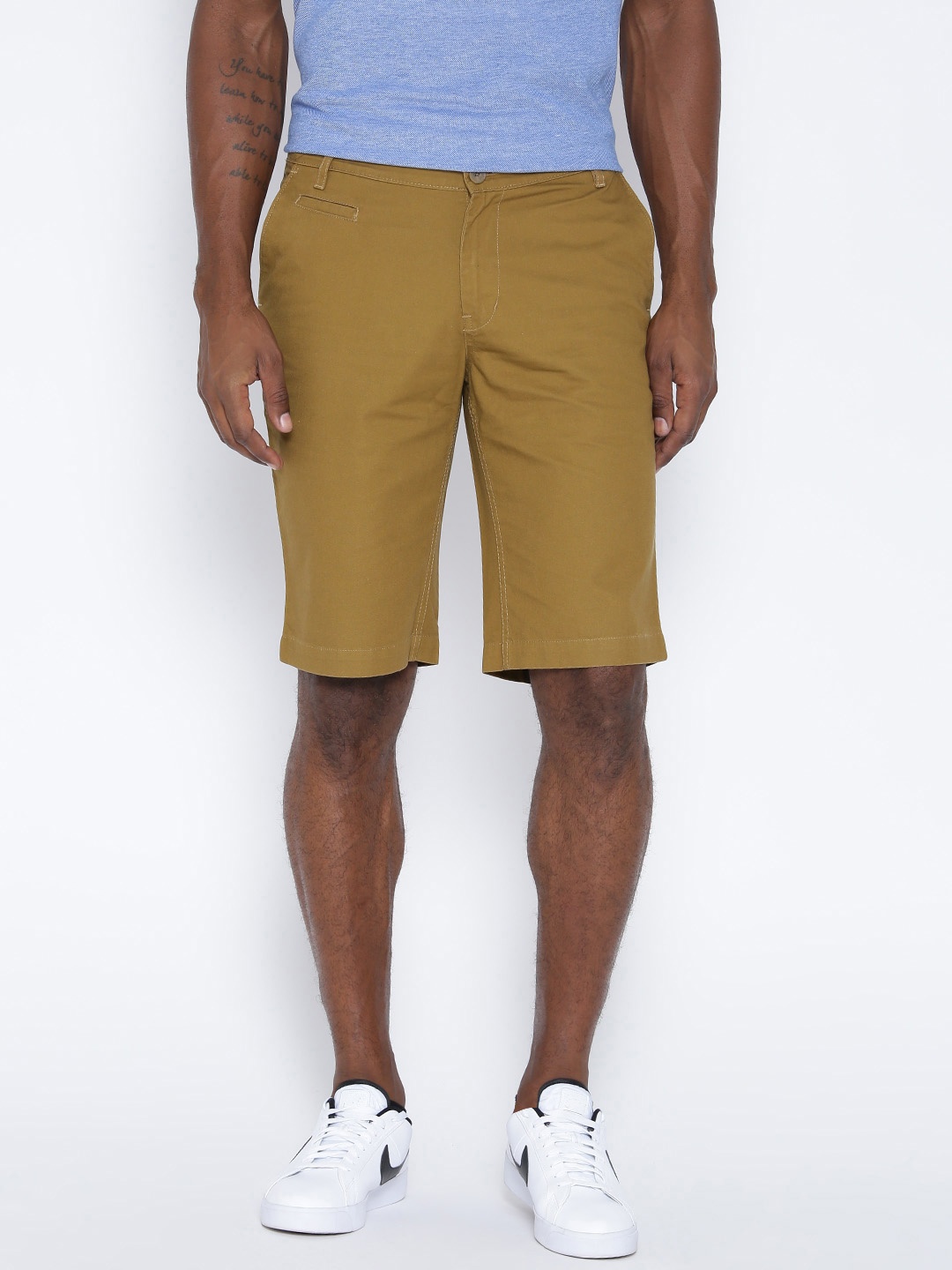 

Hubberholme Men Olive Brown Solid Slim Fit Chino Shorts