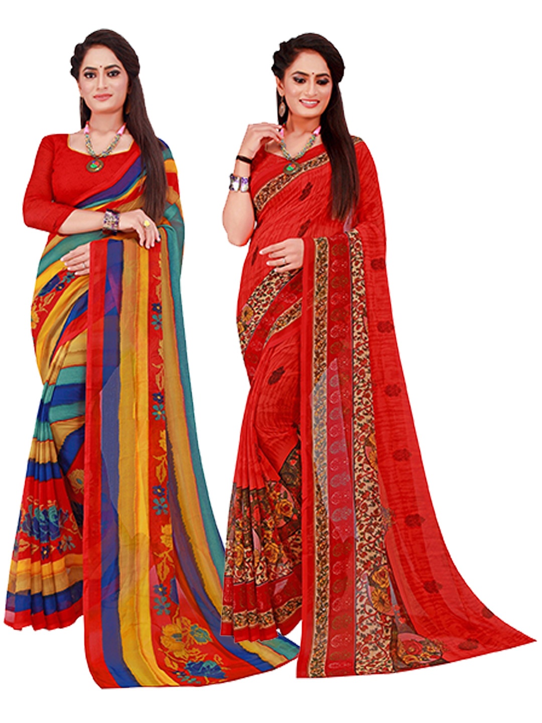 

KALINI Red & Blue Printed Pure Georgette Saree