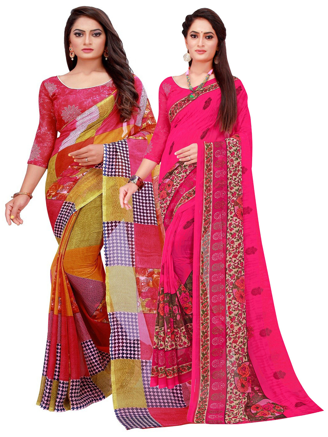 

KALINI Red & Magenta Printed Pure Georgette Saree