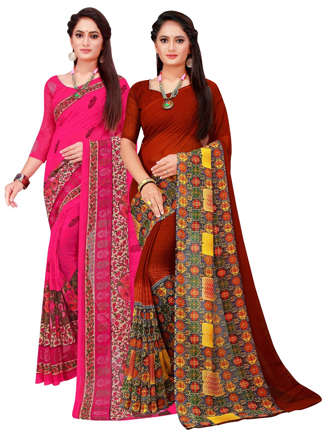 

KALINI Magenta & Maroon Printed Pure Georgette Saree