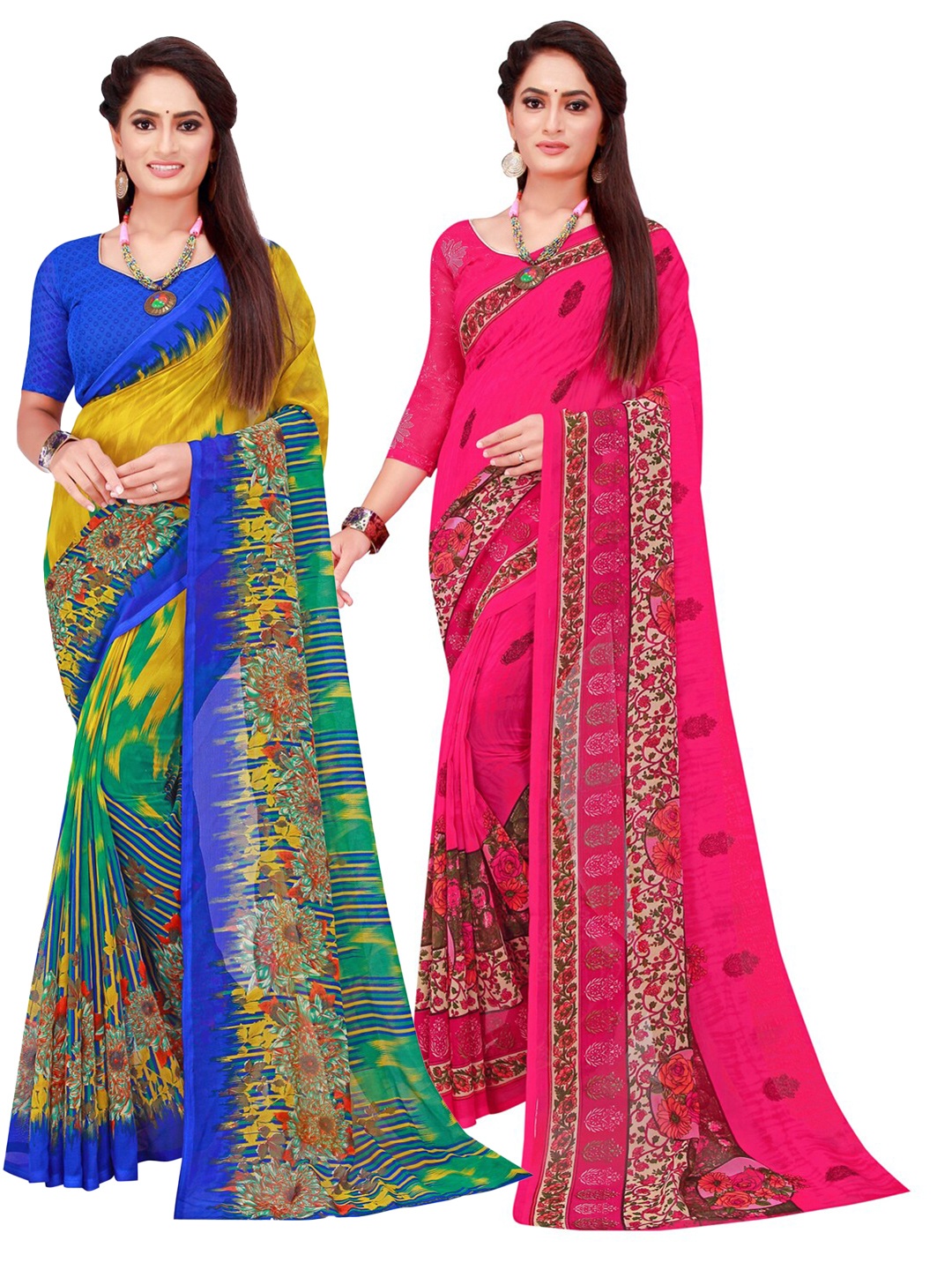

KALINI Magenta & Blue Printed Pure Georgette Saree Pack Of 2