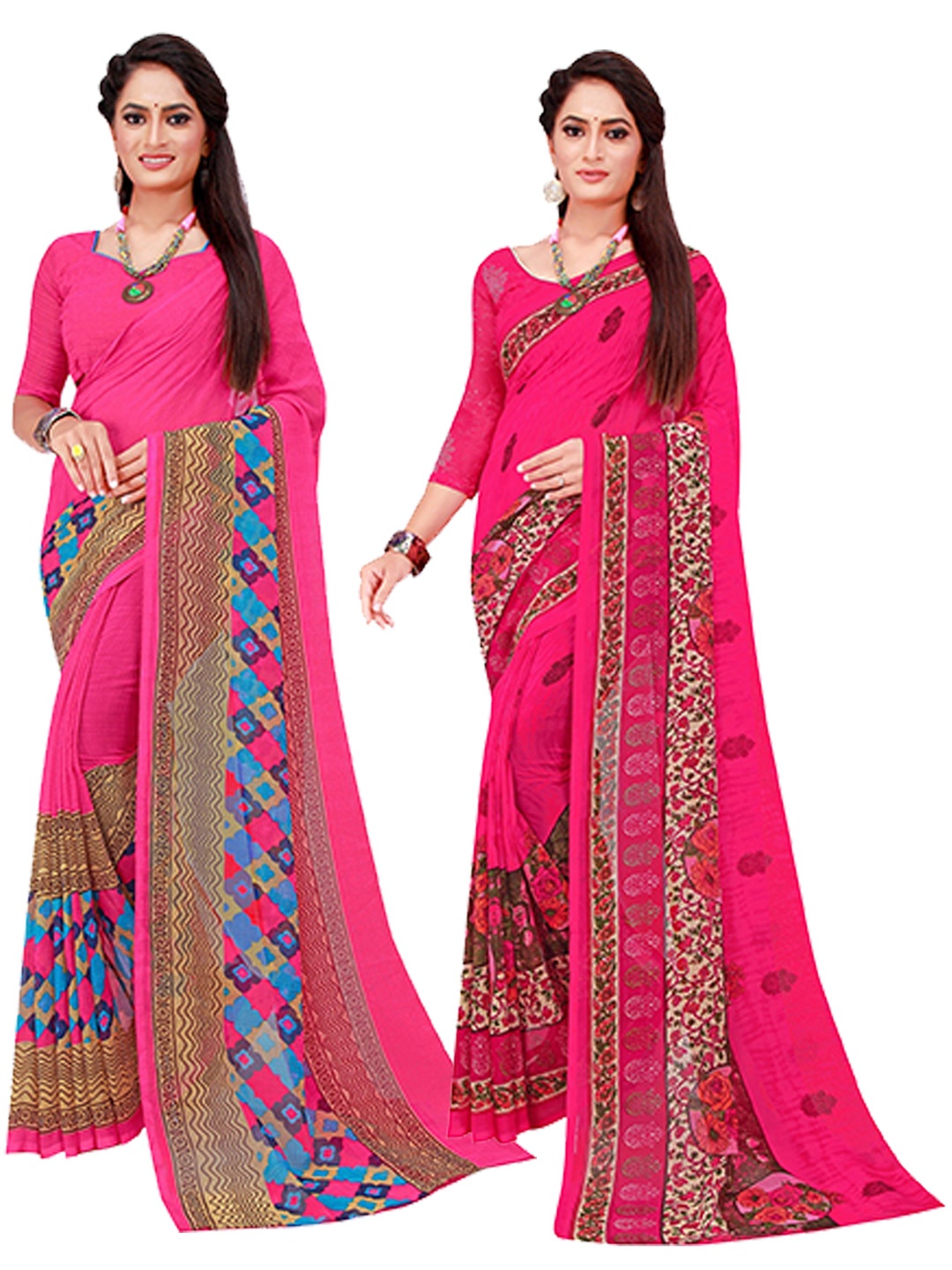 

KALINI Pack Of 2 Magenta & Pink Pure Georgette Saree