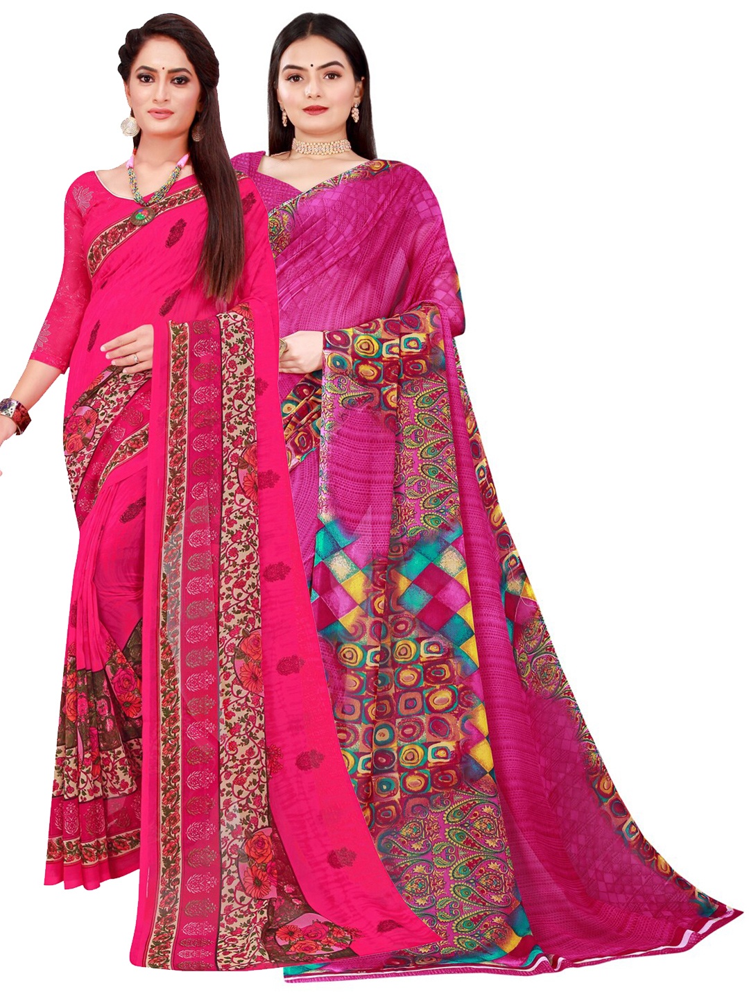 KALINI Magenta & Blue Pure Georgette Saree
