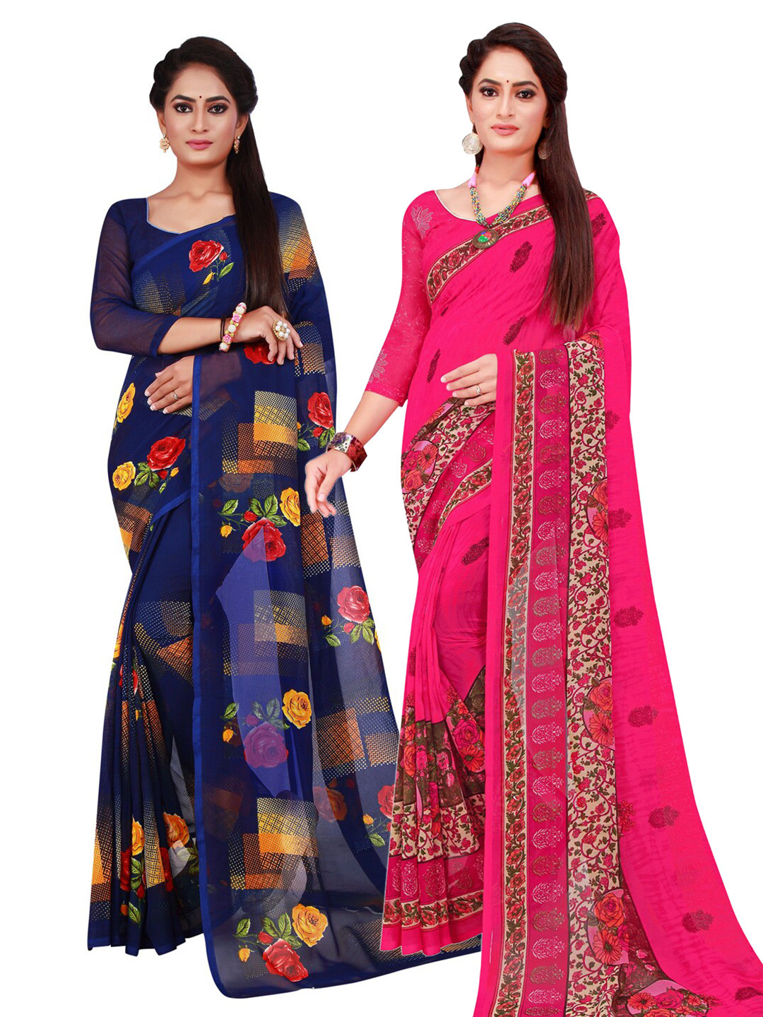 

KALINI MPack of 2 Floral Pure Georgette Sarees, Magenta