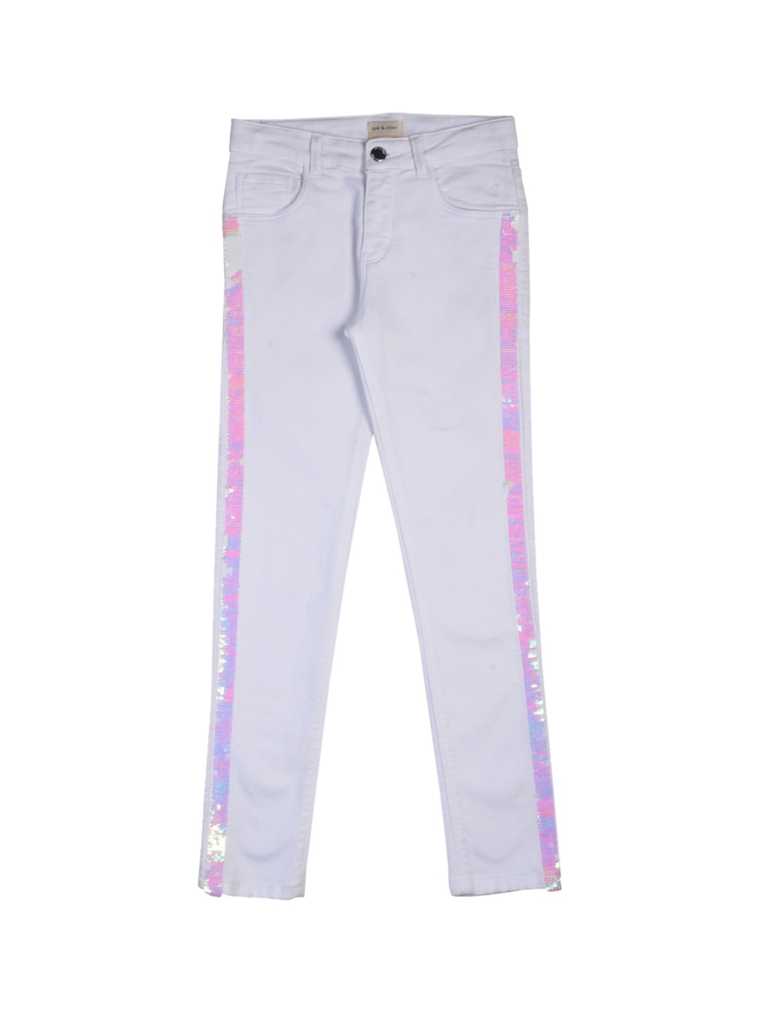 

Gini and Jony Girls White Mildly Distressed Sequins Sides Jeans
