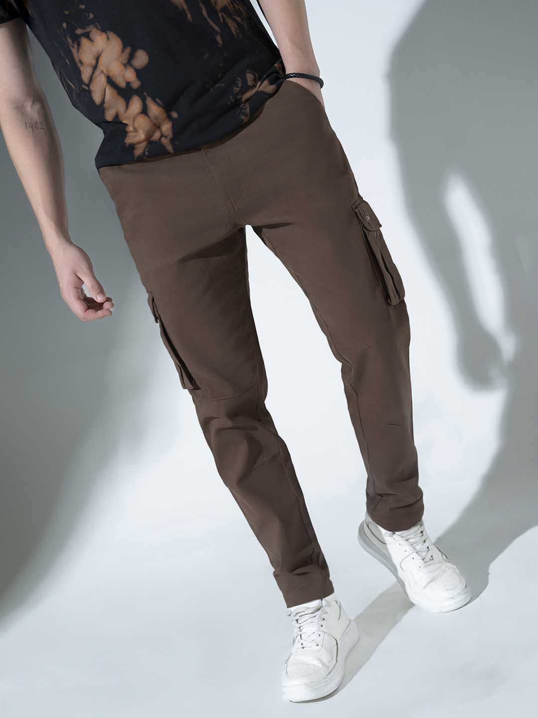

Hubberholme Men Brown Slim Fit Cotton Cargo Trousers