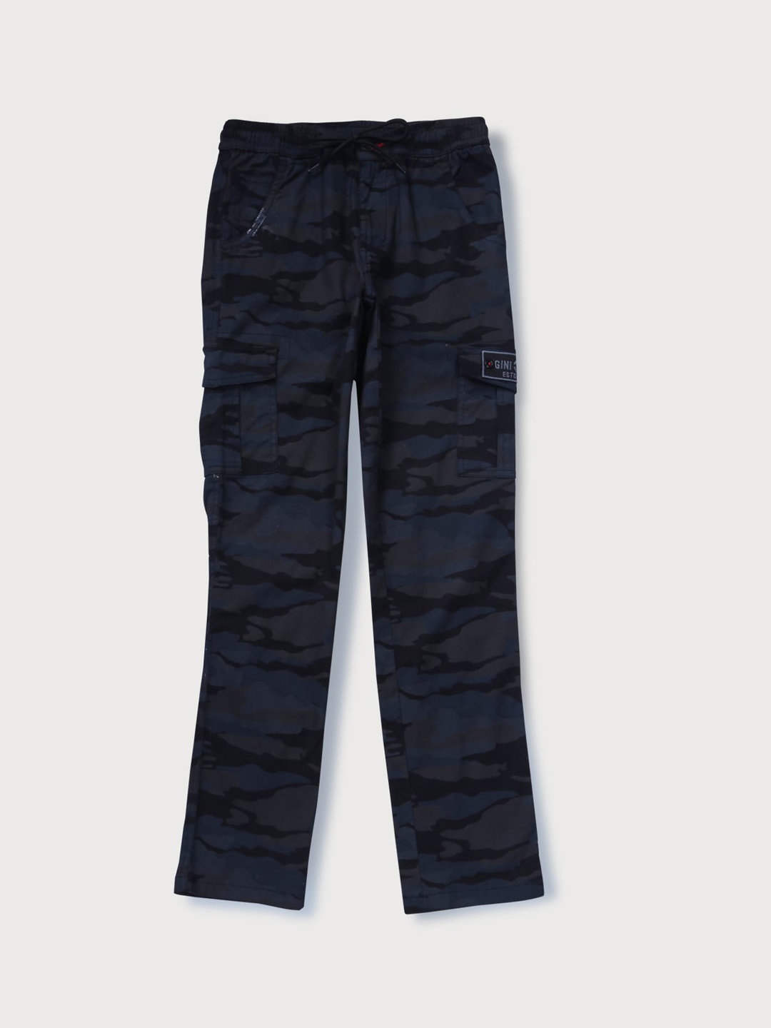 

Gini and Jony Boys Blue Camouflage Printed Cargos Trousers