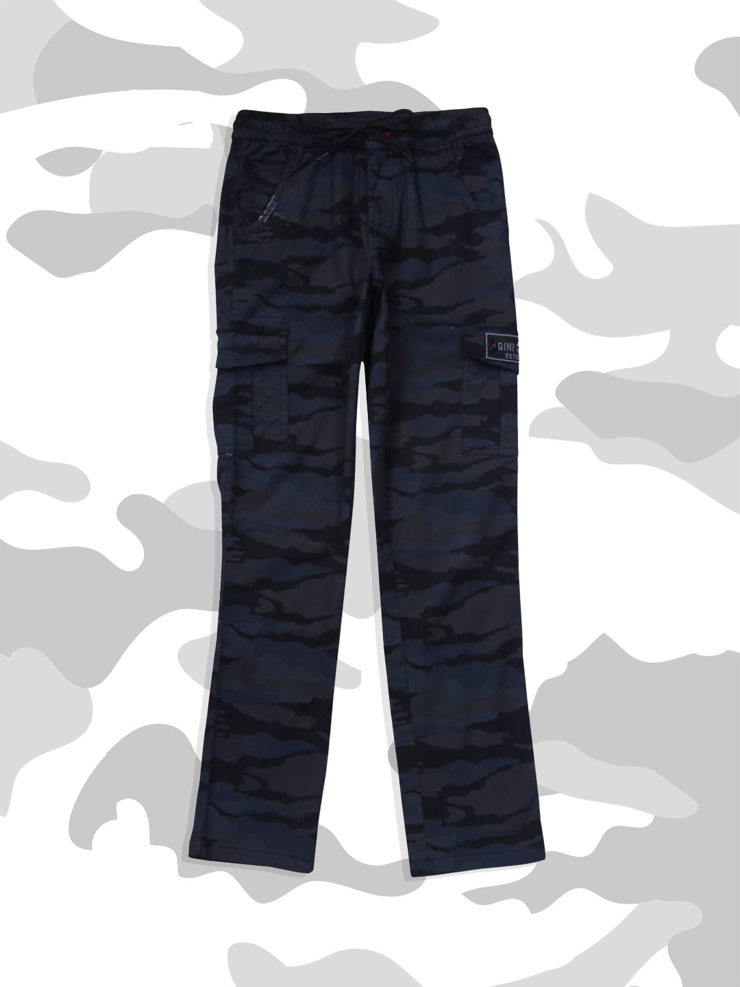 

Gini and Jony Boys Blue Camouflage Printed Cargos Trousers