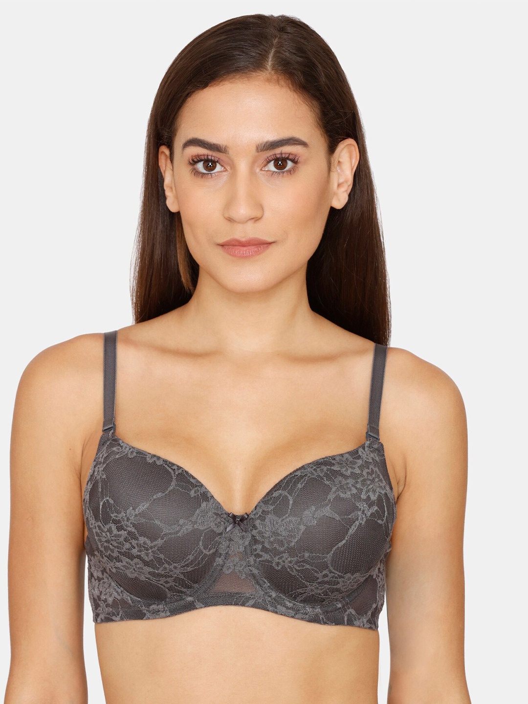 

Rosaline by Zivame Grey Floral Underwired Lightly Padded Bra