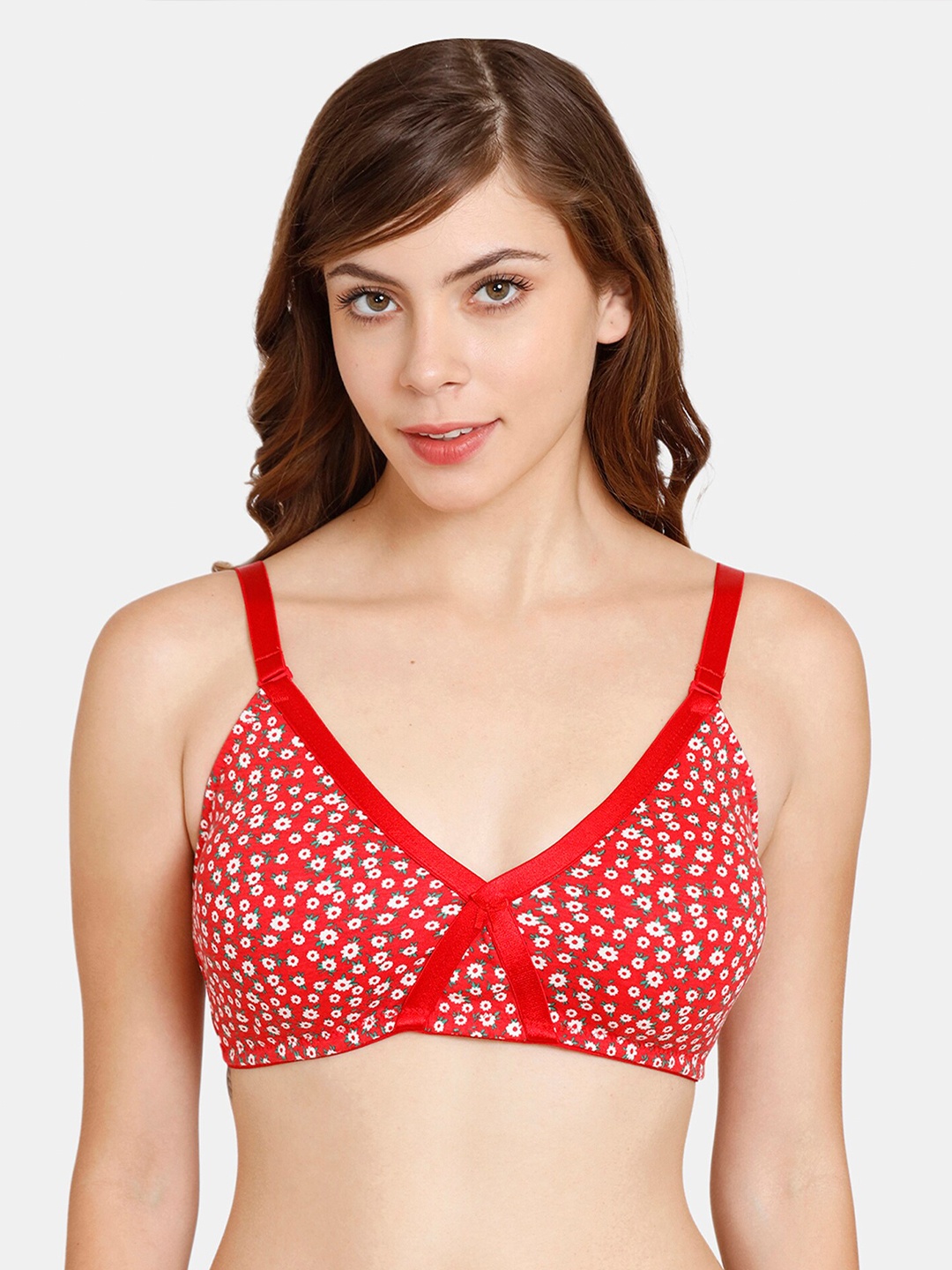 

Rosaline by Zivame Red & White Abstract Lightly Padded Bra